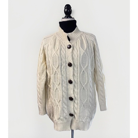 Chunky Cable Knit Fisherman Cardigan Sweater Big Buttons Soft Tunic Oversized OS - Picture 2 of 12